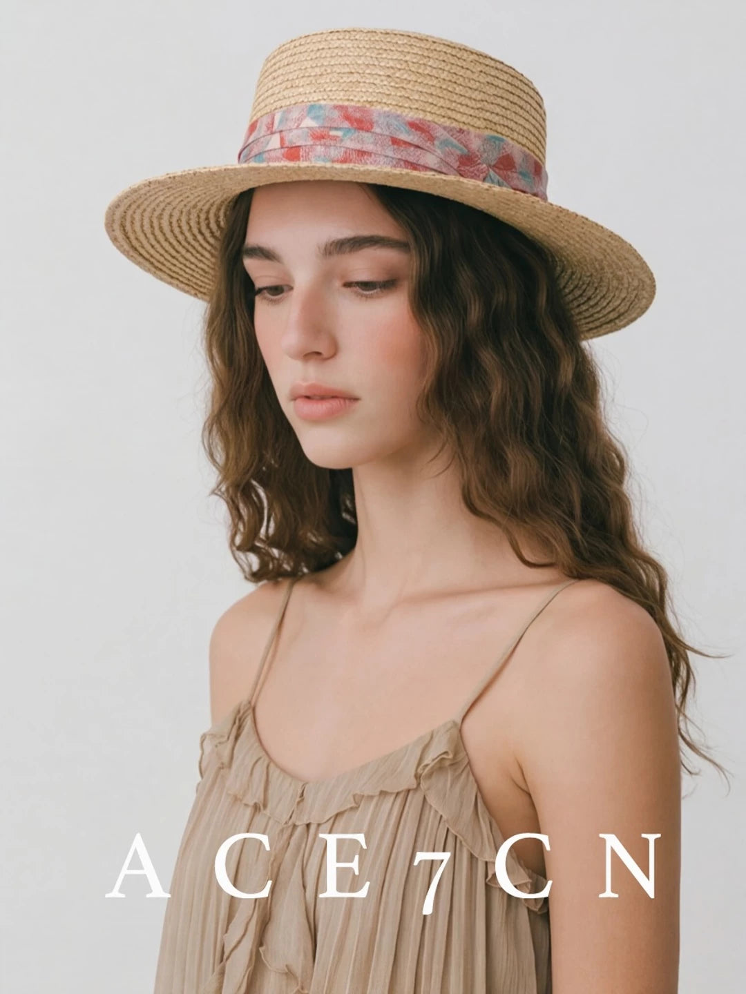 Satin-Ribbon Flat-Top Boater — ACE7CN