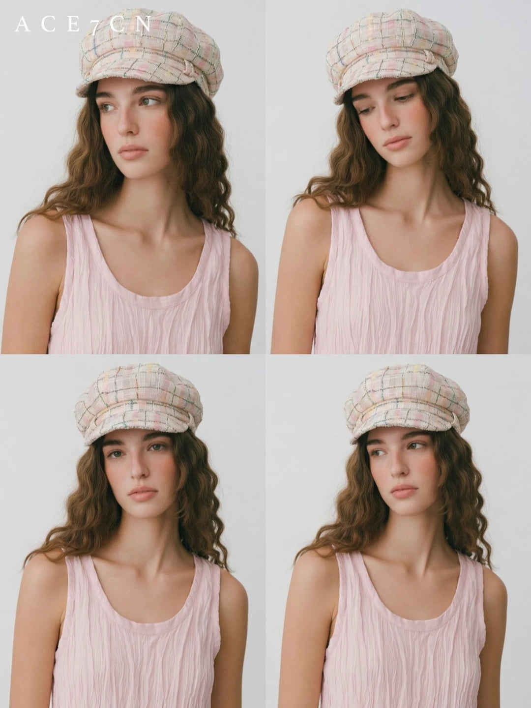 Multicolor Tweed Newsboy Cap — ACE7CN