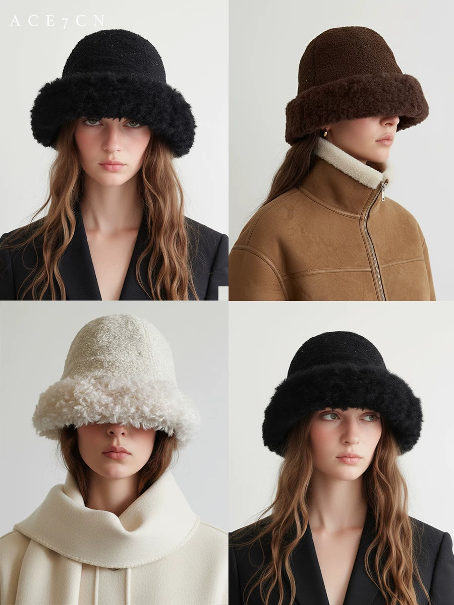 Glitter Tweed Plush Bucket Hat — ACE7CN