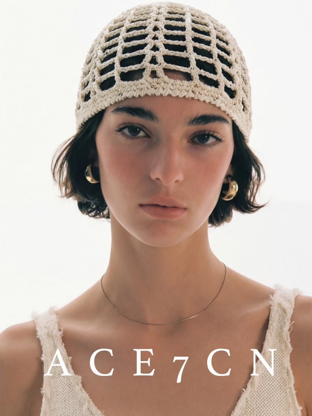 Glitter-Thread Openwork Crochet Beanie — ACE7CN