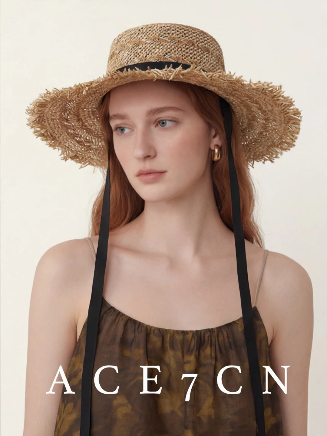 Tie-Strap Wide-Brim Straw Hat — ACE7CN