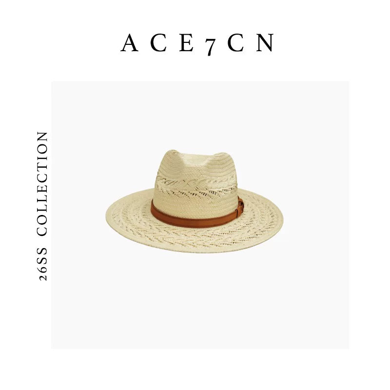 Wheat-Ear Weave Wide-Brim Straw Fedora — ACE7CN