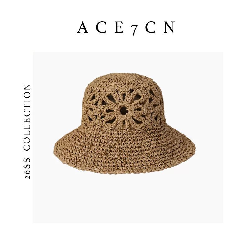 Airy Openwork Straw Bucket Hat — ACE7CN