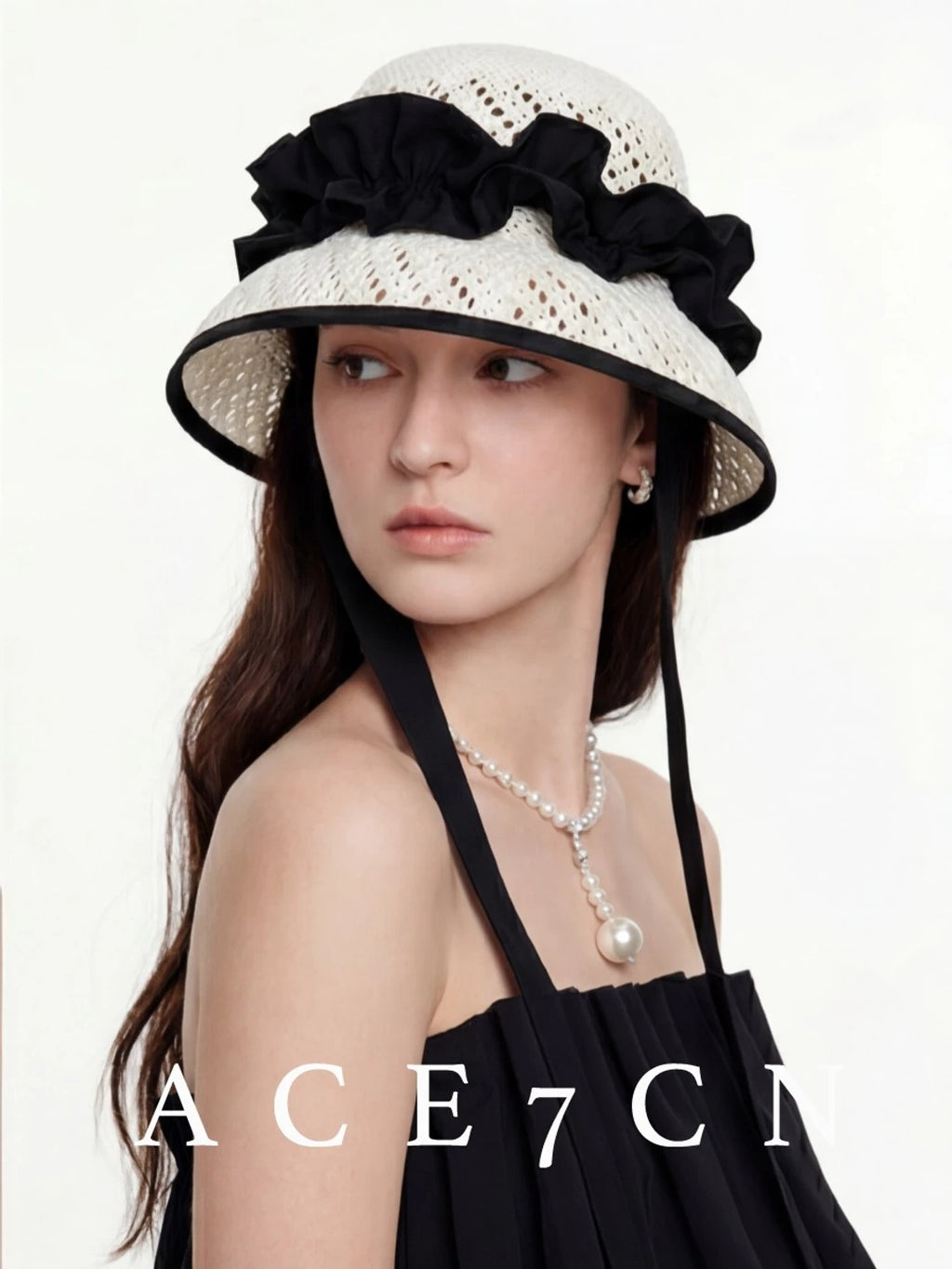 Openwork Bow Straw Bucket Hat — ACE7CN