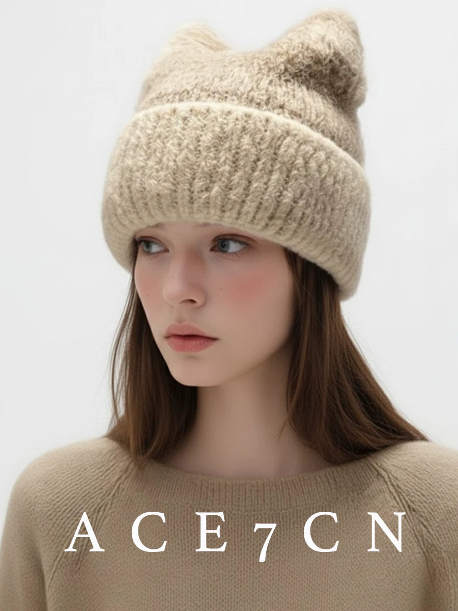 Fluffy Cat-Ear Ear-Flap Beanie — ACE7CN