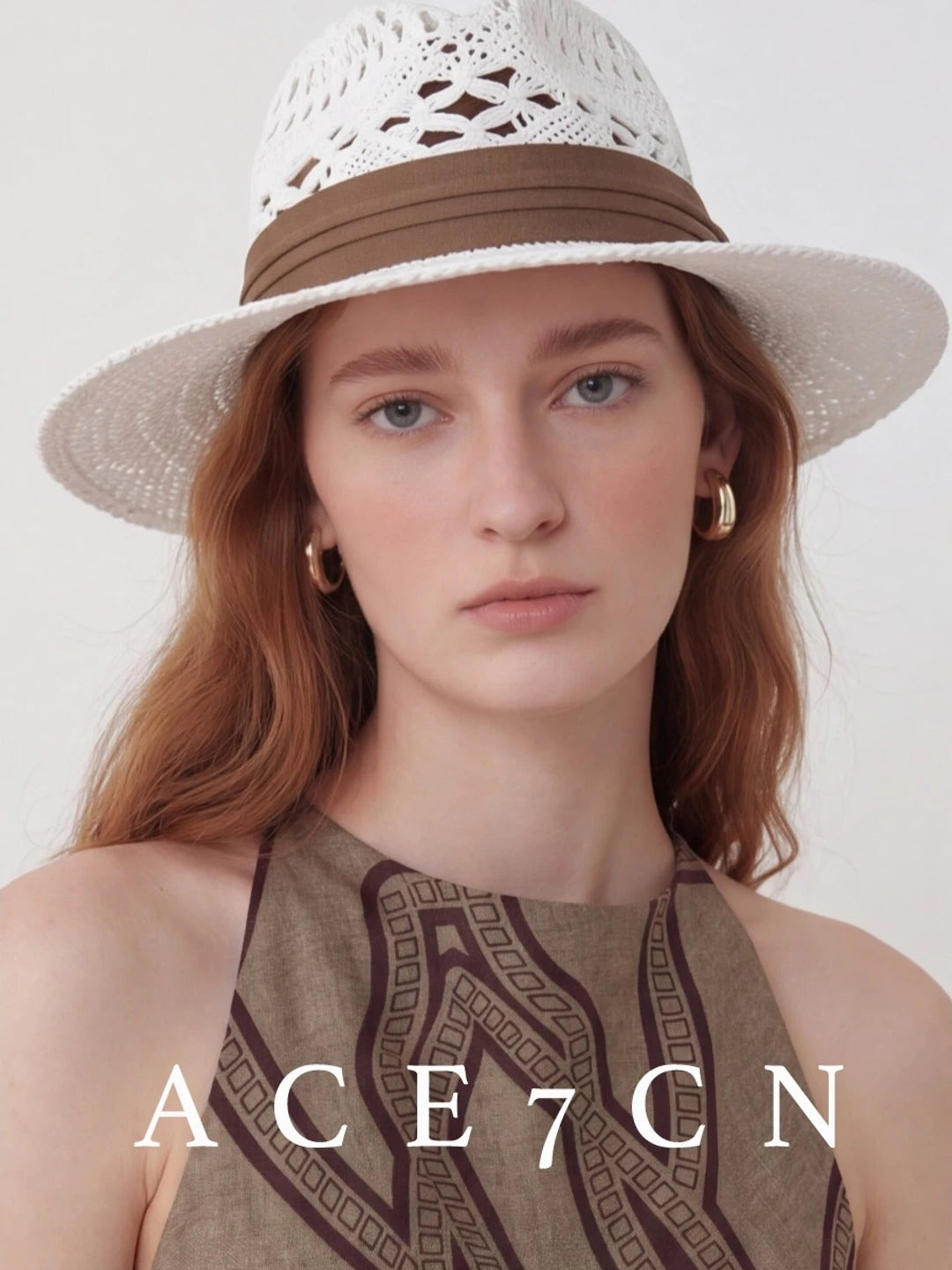Openwork Hand-Woven Straw Fedora — ACE7CN