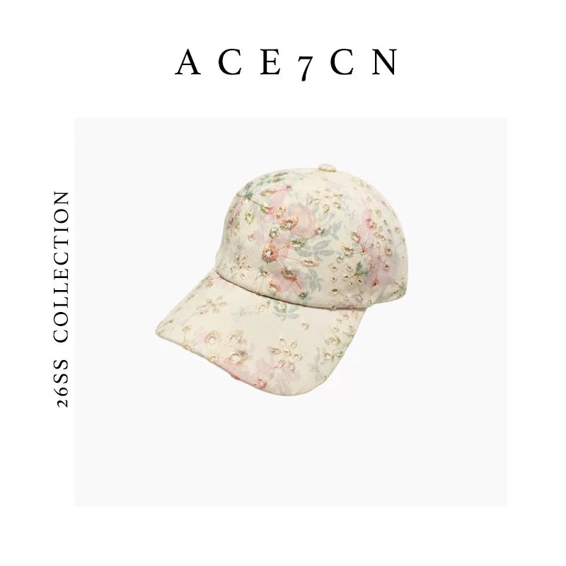 Ink-Floral Embroidered Equestrian Cap — ACE7CN