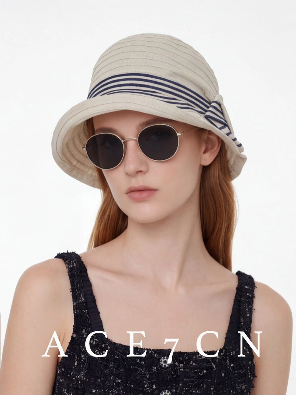 Bow-Detail Color-Block Striped Bucket Hat — ACE7CN