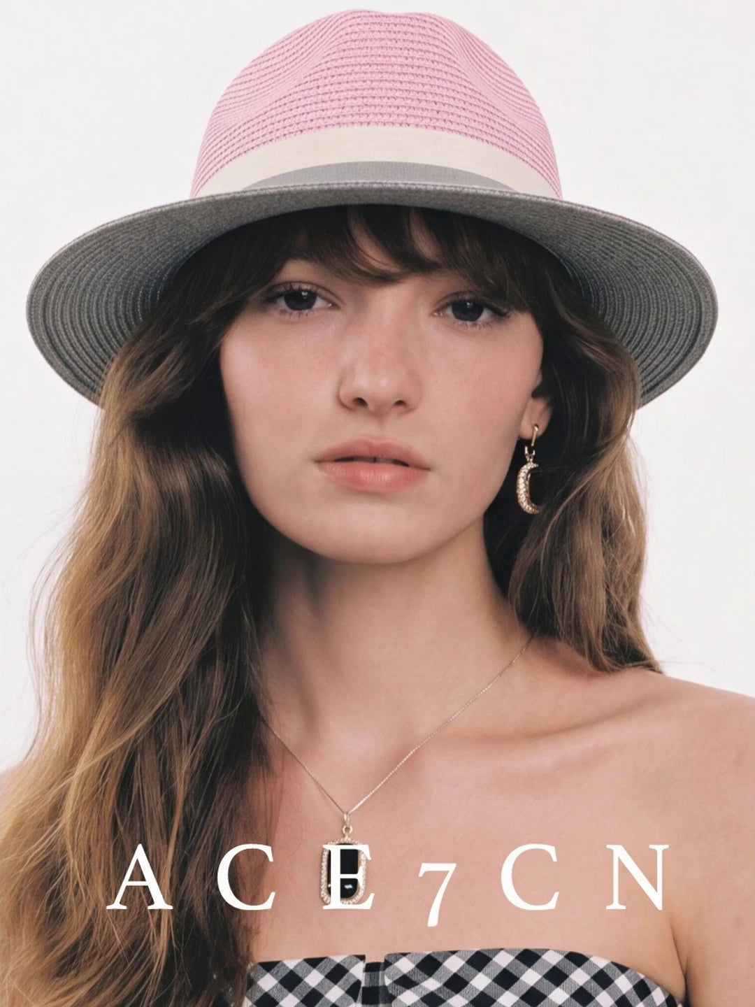 Color-Block Wide-Brim Straw Fedora — ACE7CN