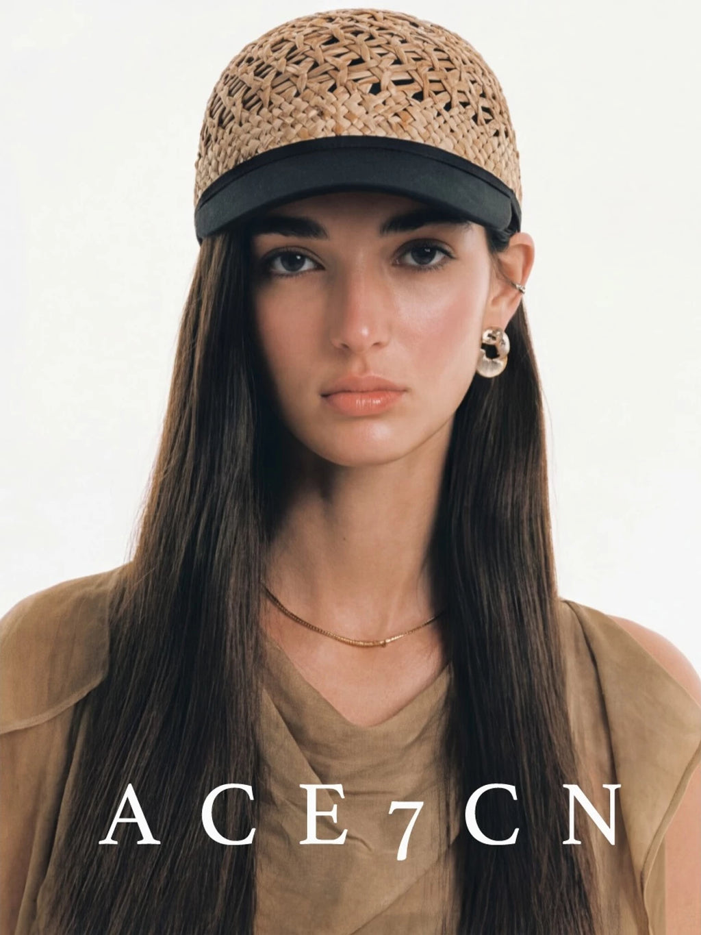 Openwork Straw Equestrian Cap — ACE7CN
