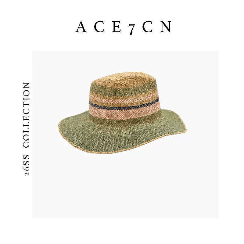 Striped Two-Tone Straw Fedora — ACE7CN