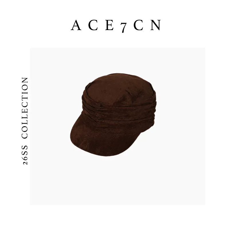 Hand-Pleated Suede Equestrian Cap — ACE7CN