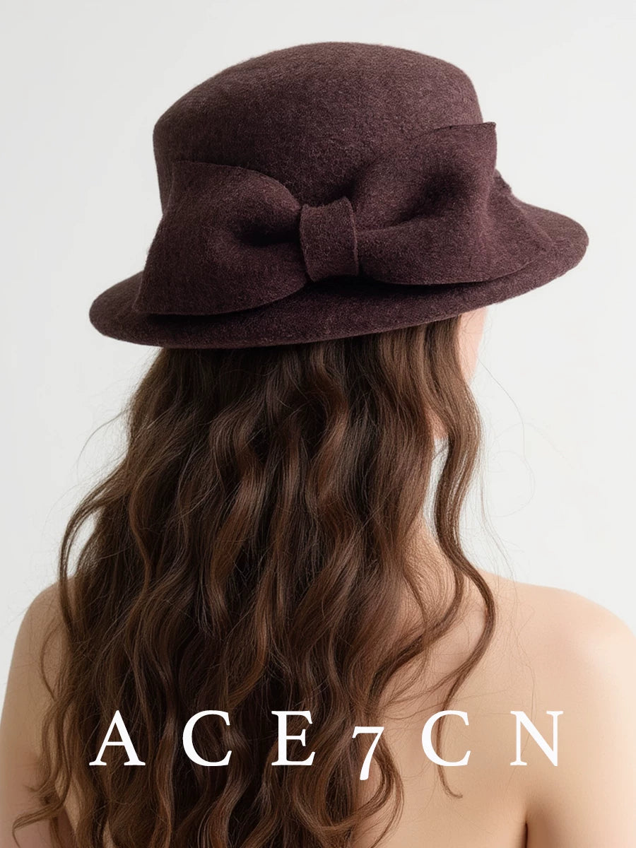 100 Wool Bow Bucket Hat Hepburn Lady