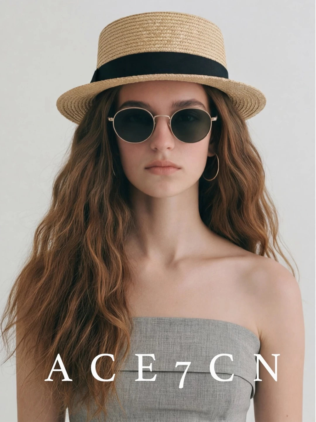 Short-Brim Straw Flat-Top Boater — ACE7CN