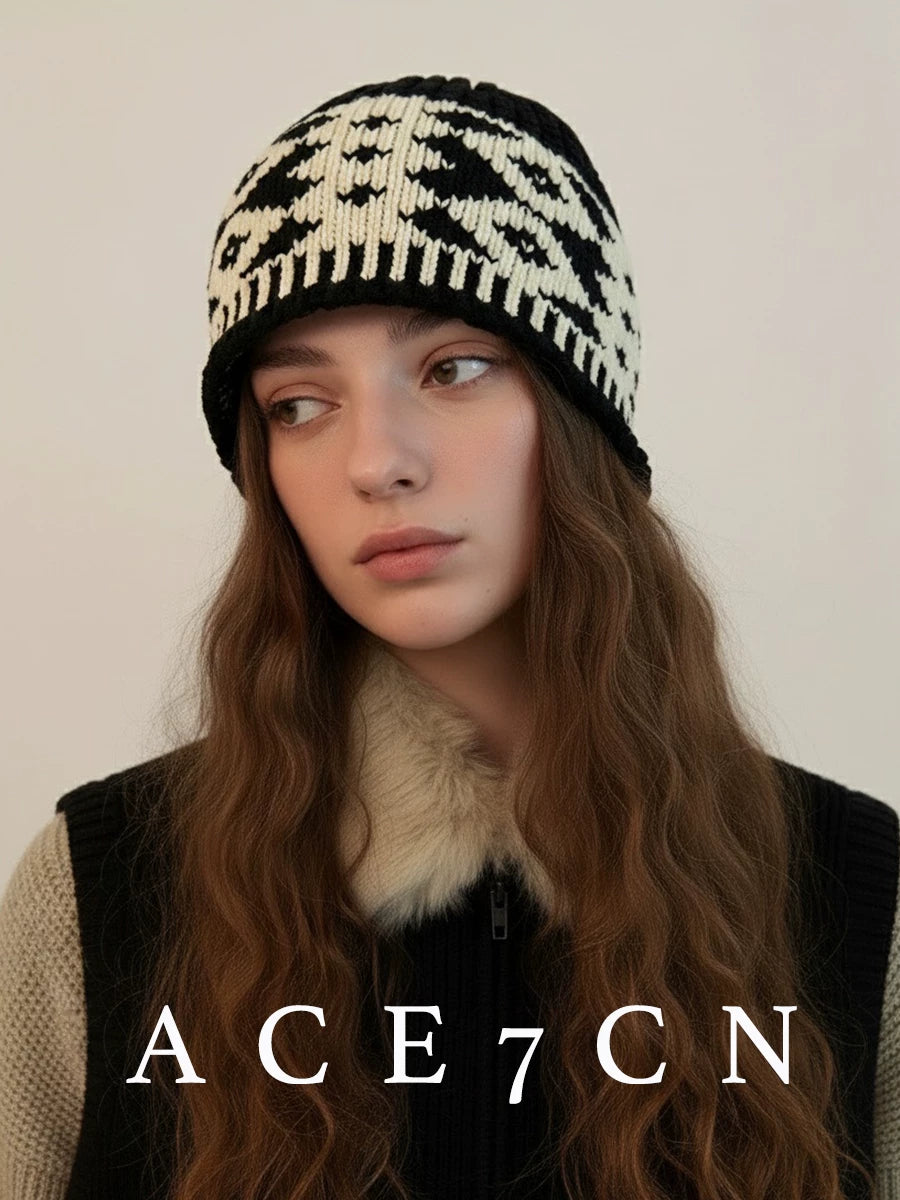 Fair Isle Diamond Knit Beanie — ACE7CN
