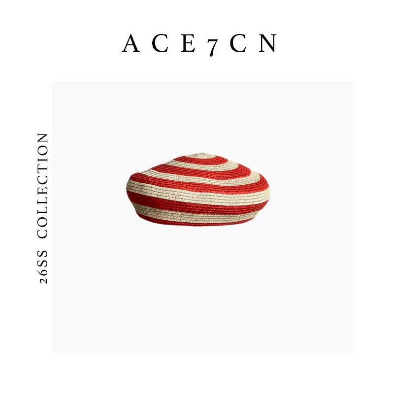 Striped Brimless Straw Pillbox Hat — ACE7CN