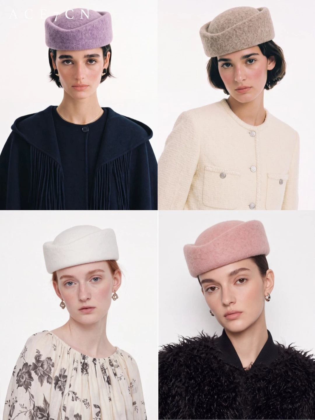 Round Wool-Blend Pillbox Hat — ACE7CN