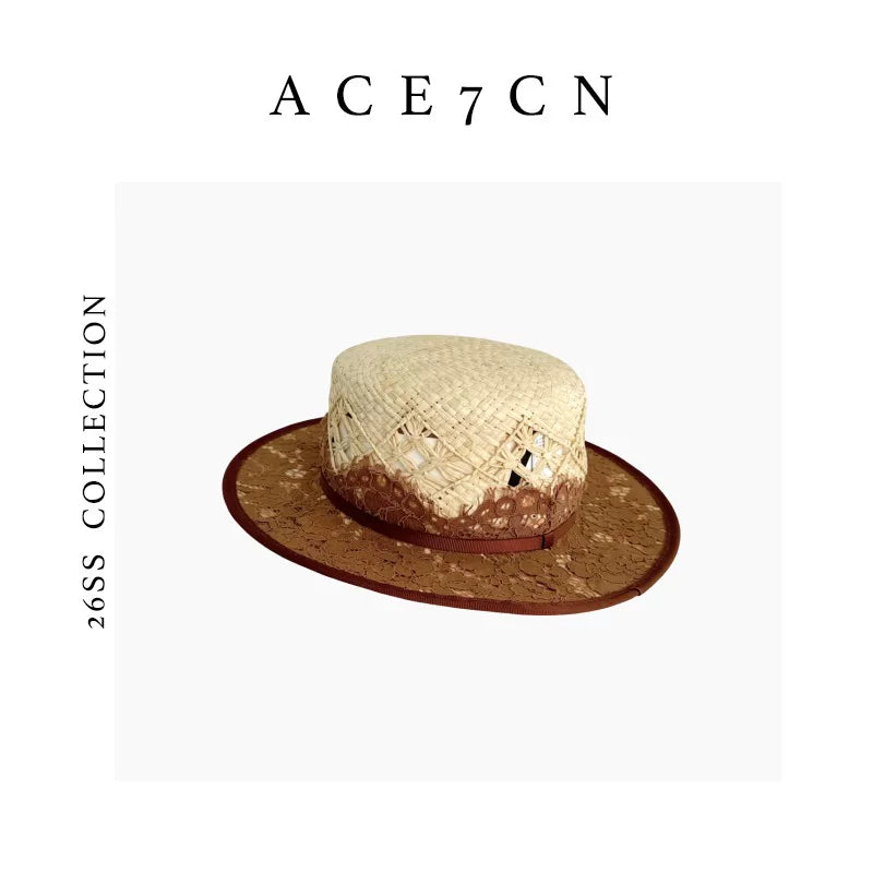 Openwork Lace Flat-Top Boater — ACE7CN