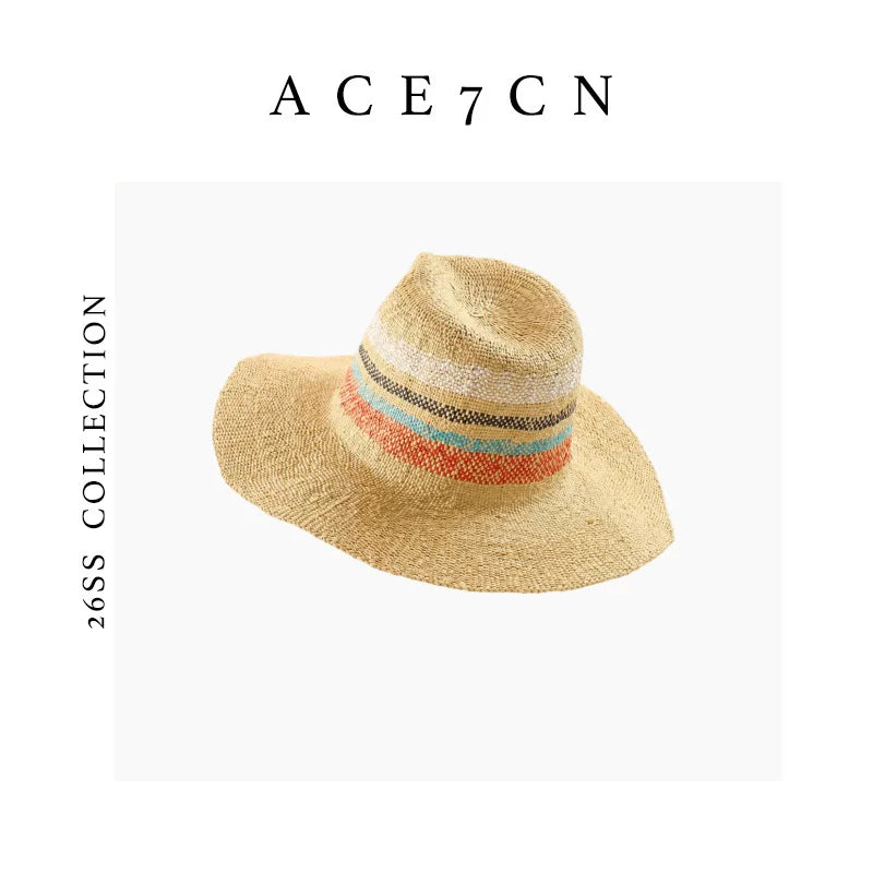 Hand-Woven Color-Block Panama Hat — ACE7CN