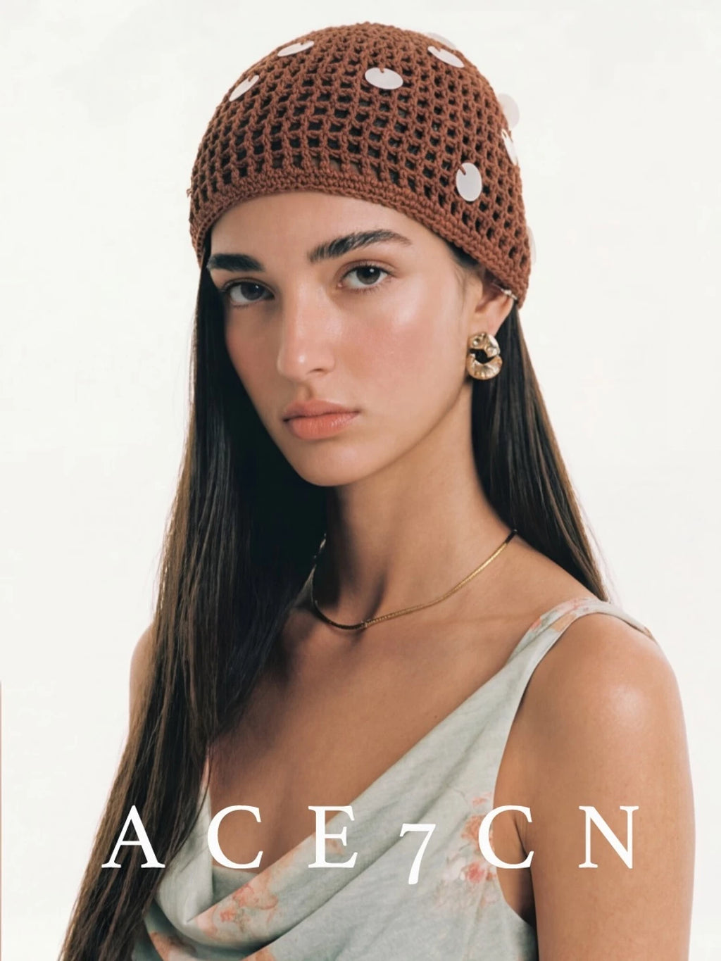 Sequined Crochet Head Scarf Hat — ACE7CN