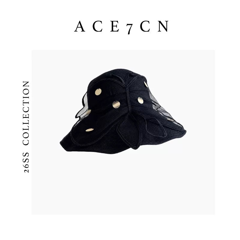 Sequin-Wing Straw Bucket Hat — ACE7CN