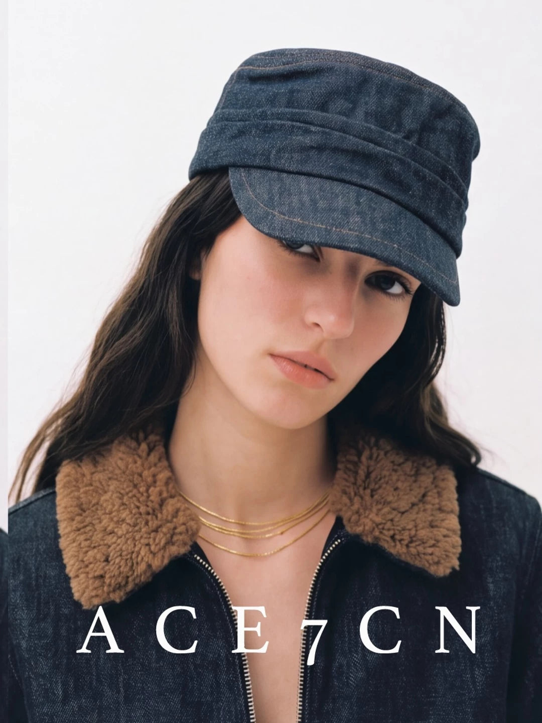 Pleated Denim Equestrian Cap — ACE7CN
