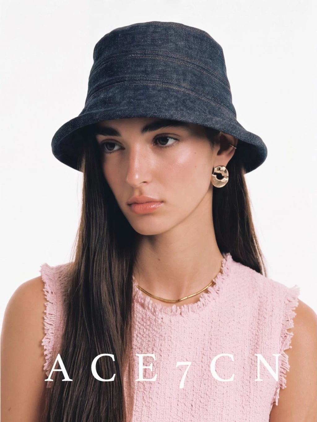 Bow-Trim Denim Bucket Hat — ACE7CN