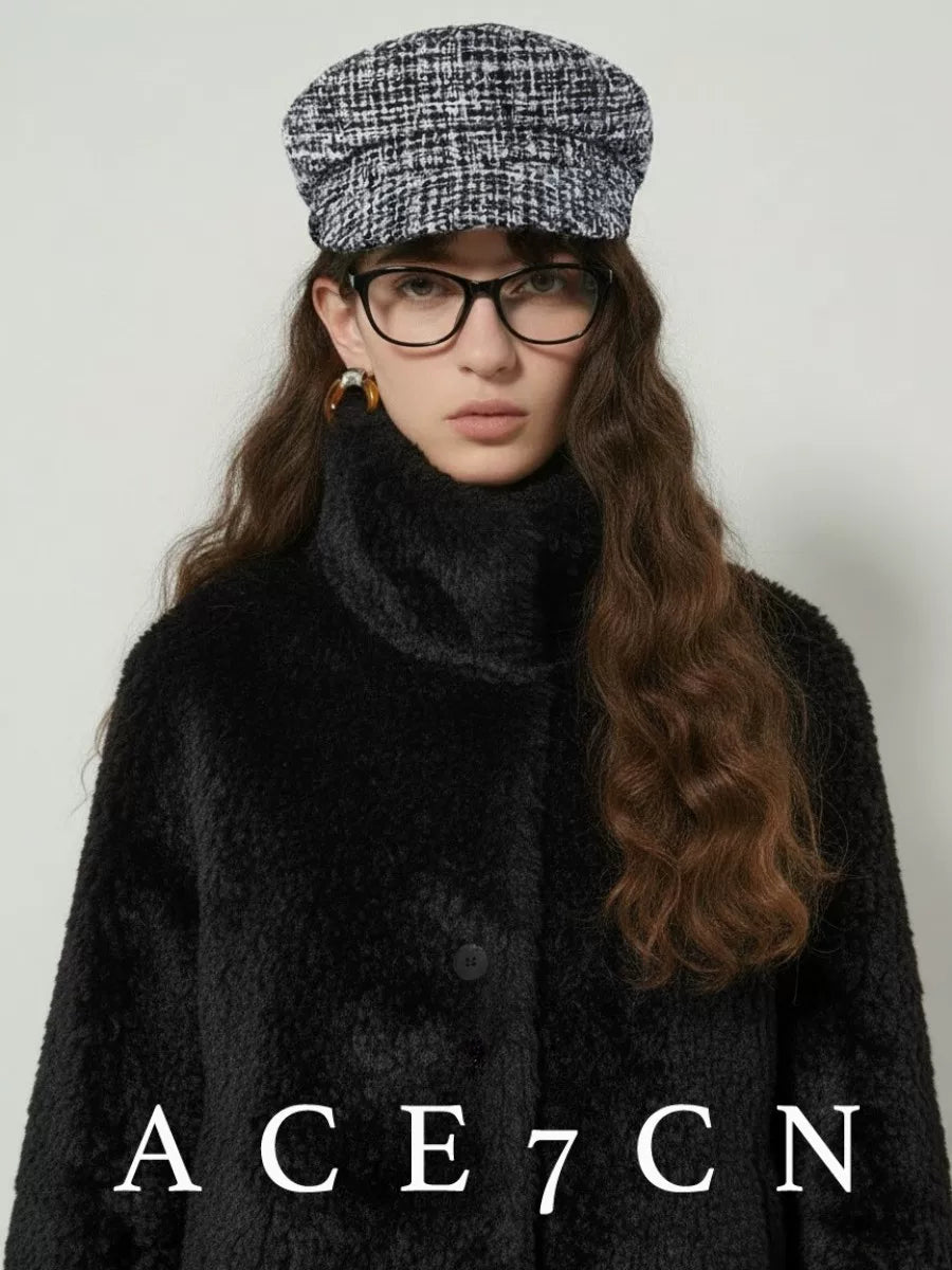Plaid Tweed Flat-Top Newsboy Cap — ACE7CN