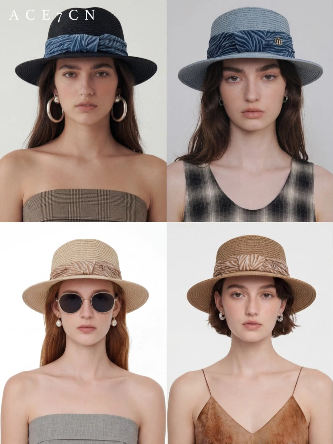 Pleated-Ribbon Wide-Brim Straw Panama Hat — ACE7CN