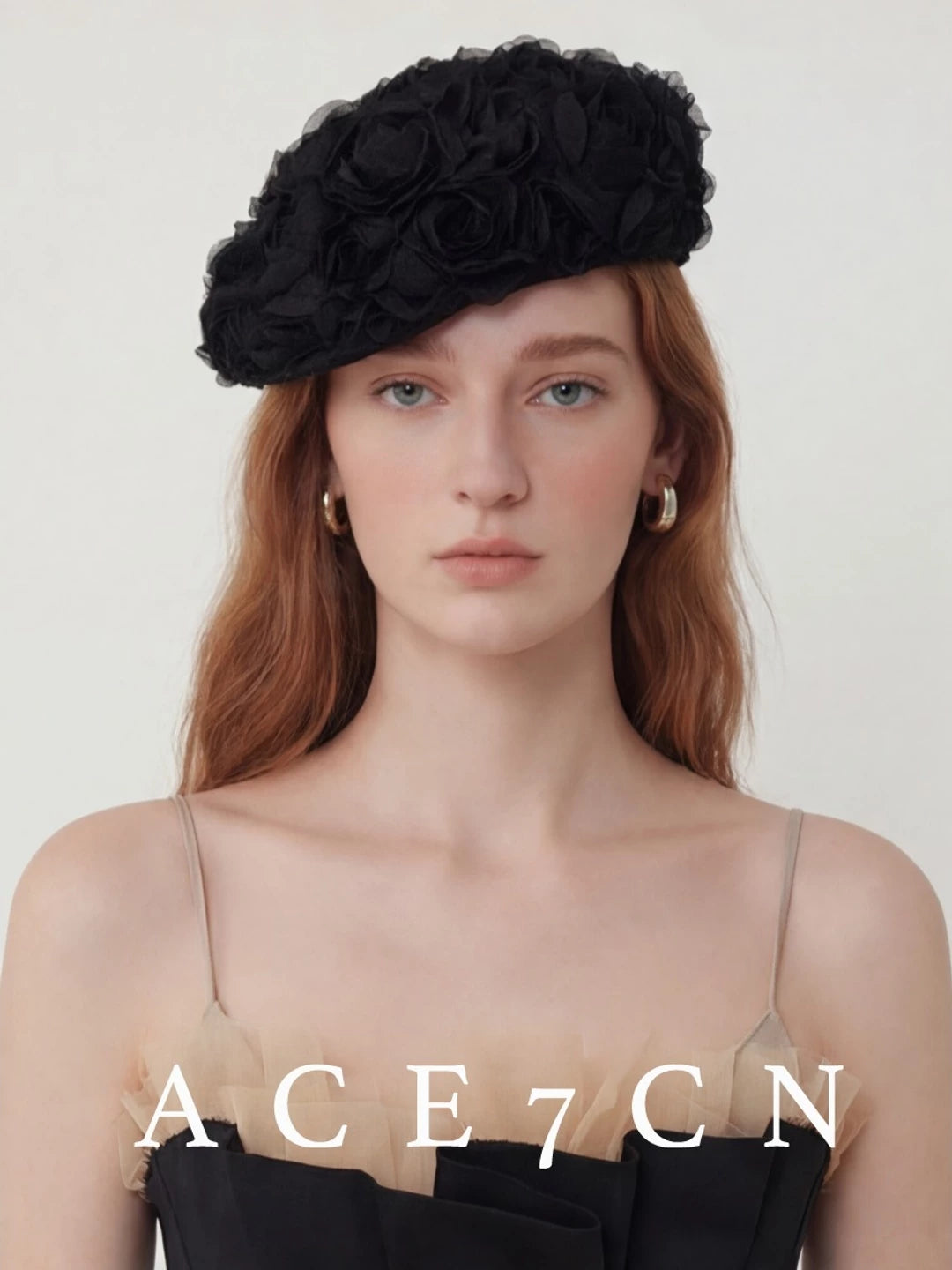 Rose-Embellished Brimmed Hat — ACE7CN