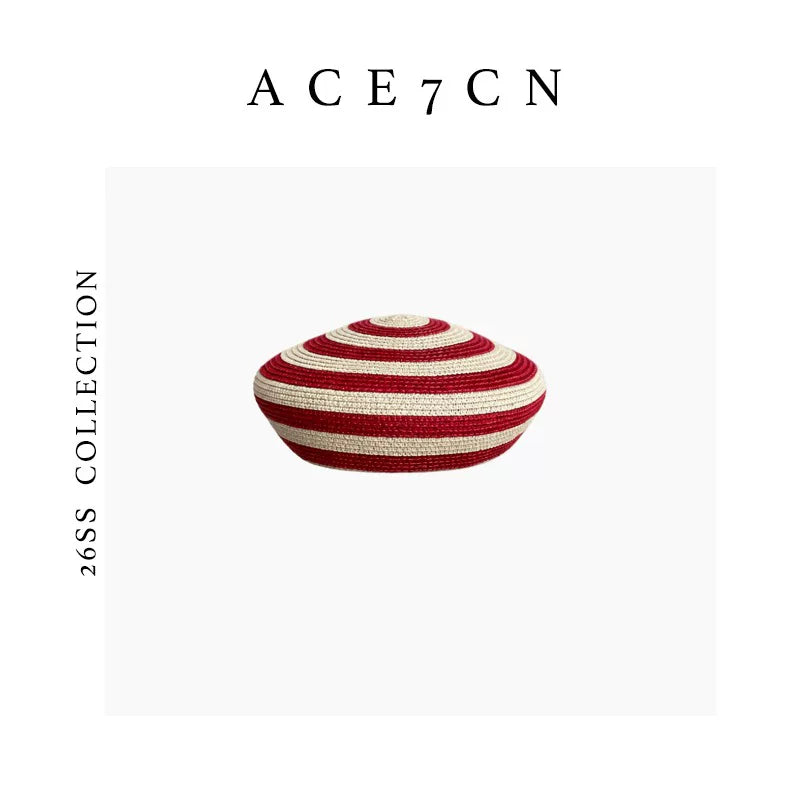 Striped Brimless Straw Pillbox Hat — ACE7CN