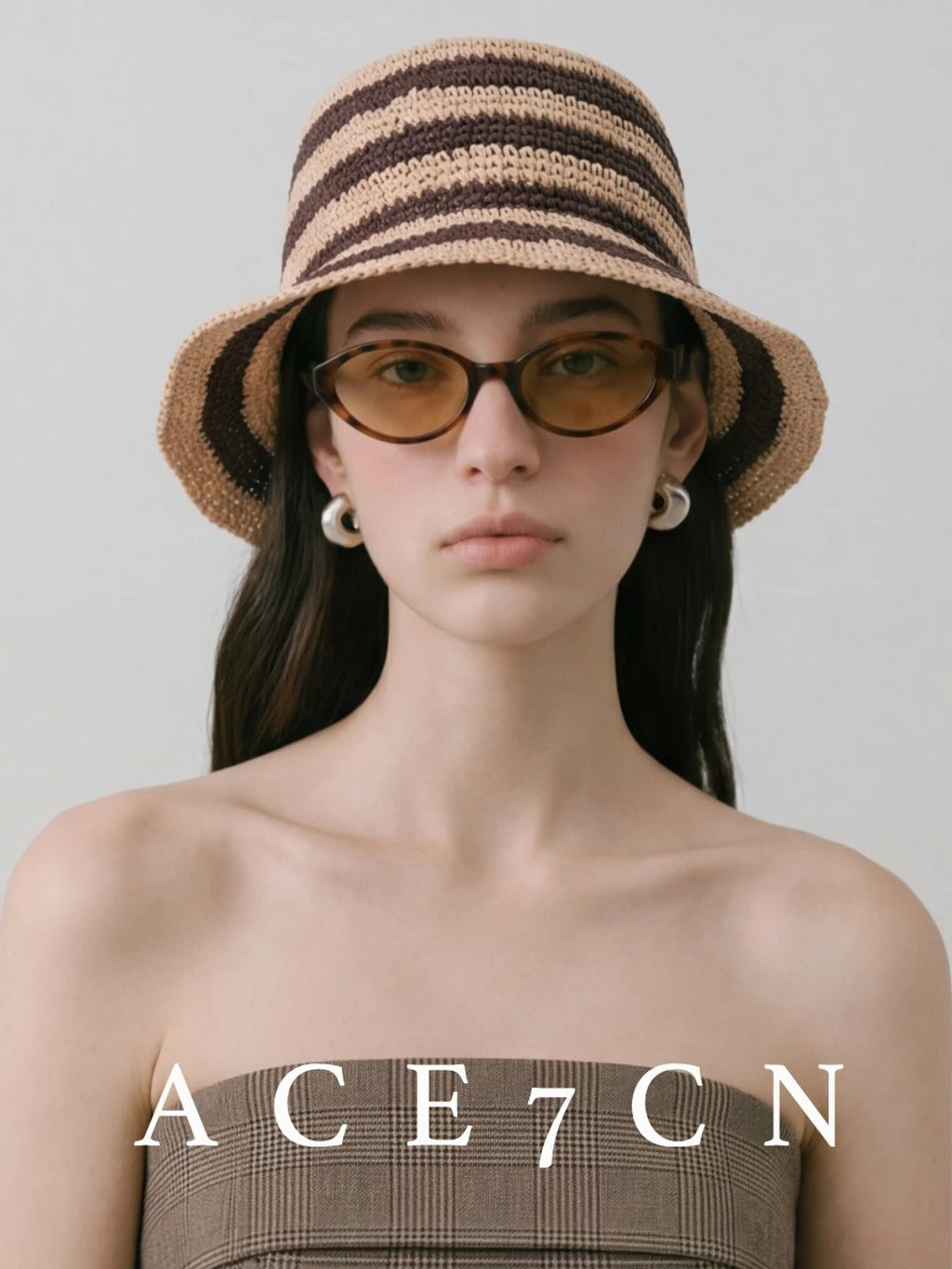 Striped Hand-Woven Raffia Bucket Hat — ACE7CN
