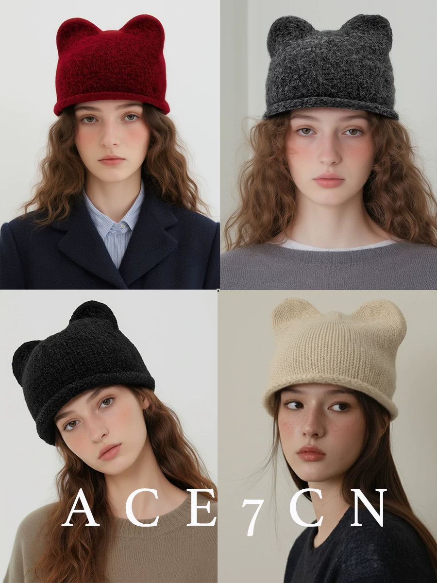 Cat-Ear Knit Ear-Flap Beanie — ACE7CN