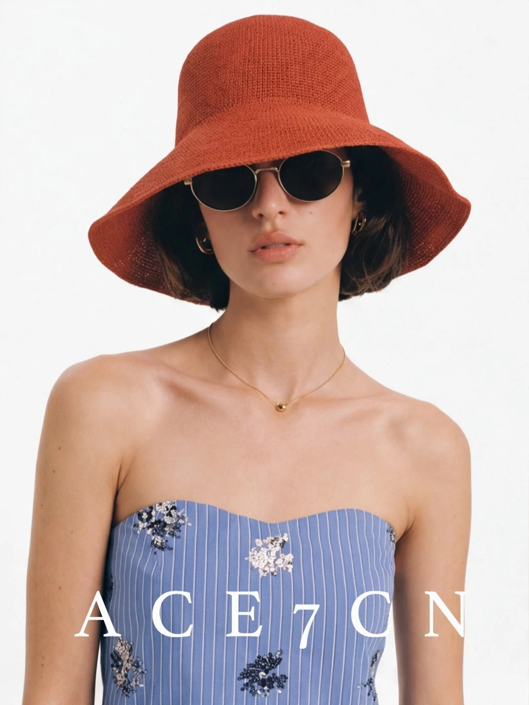 Foldable Hand-Crochet Wide-Brim Bucket Hat — ACE7CN