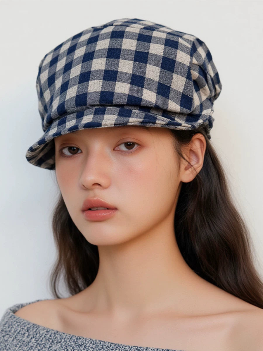 Plaid Cotton-Linen Painter Cap — ACE7CN