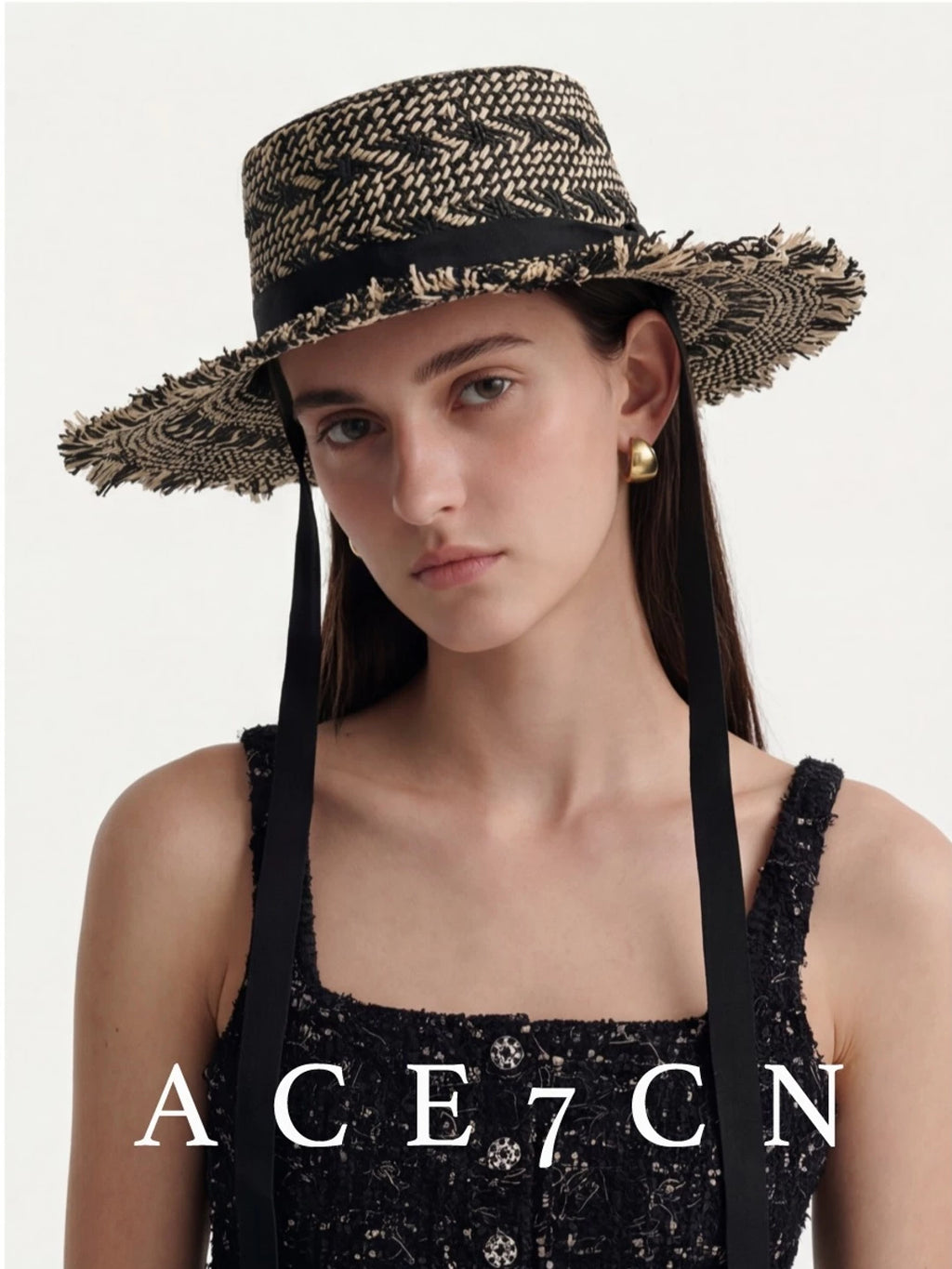 Tie-Strap Wide-Brim Straw Hat — ACE7CN