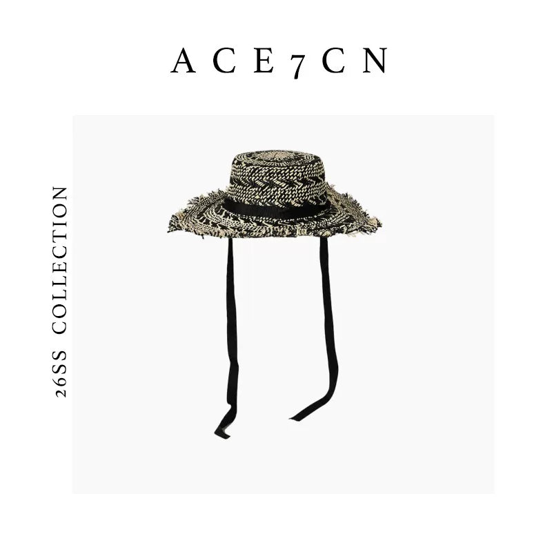 Tie-Strap Wide-Brim Straw Hat — ACE7CN