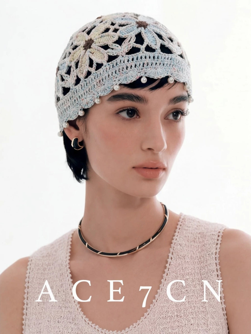 Light-French Vintage Elegant Hand-Crochet Hat Breathable Openwork Headwrap