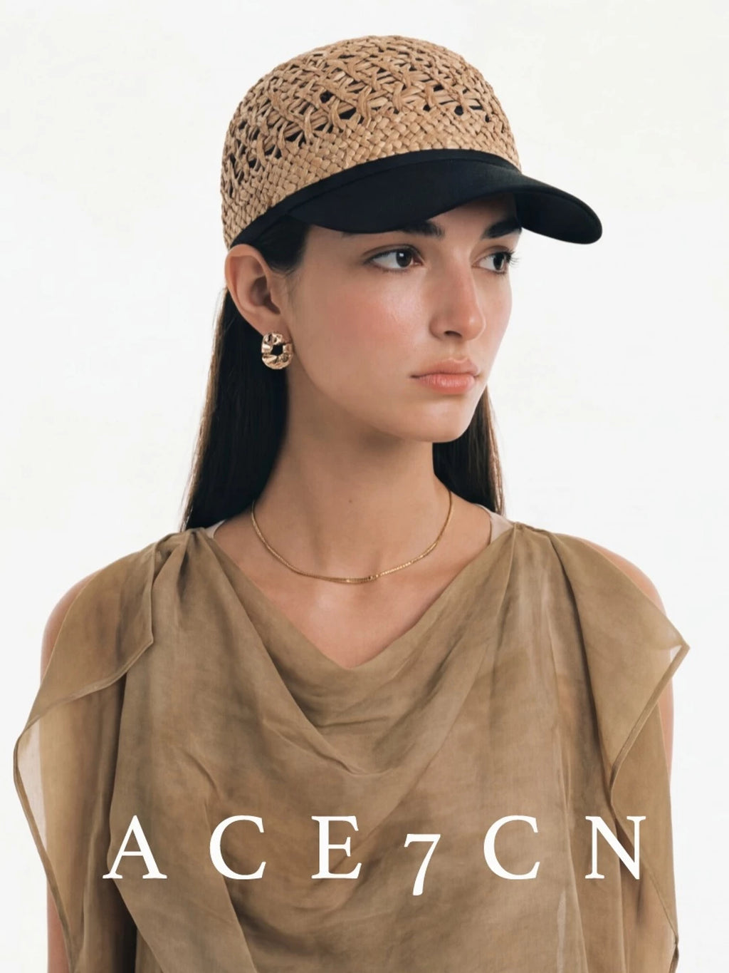 Openwork Straw Equestrian Cap — ACE7CN