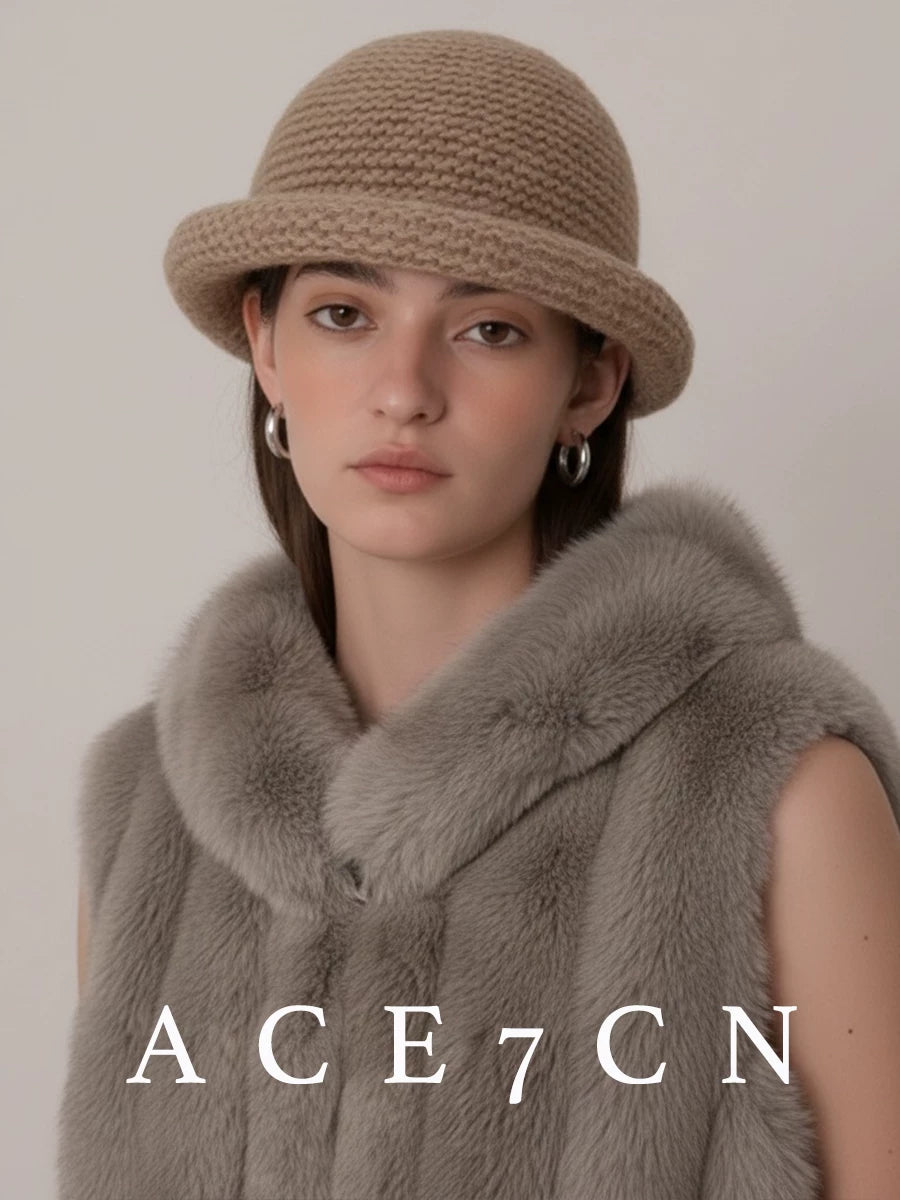 Roll-Brim Crochet Cashmere Bucket Hat — ACE7CN