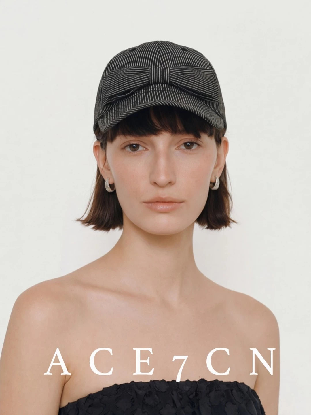 Bow-Detail Striped Baseball Cap — ACE7CN