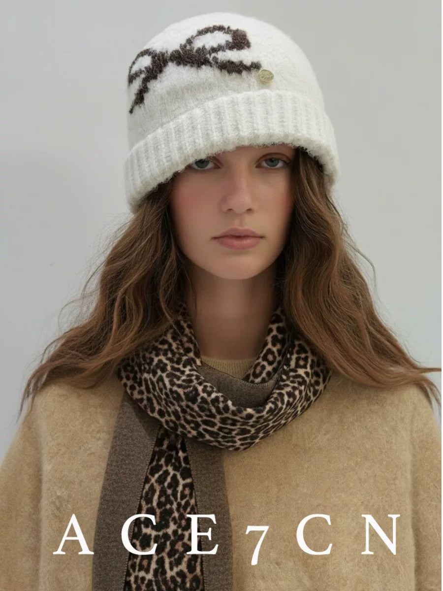 Bow-Detail Jacquard Knit Beanie — ACE7CN