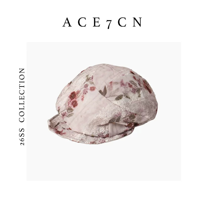 Floral Polka-Dot Newsboy Cap — ACE7CN