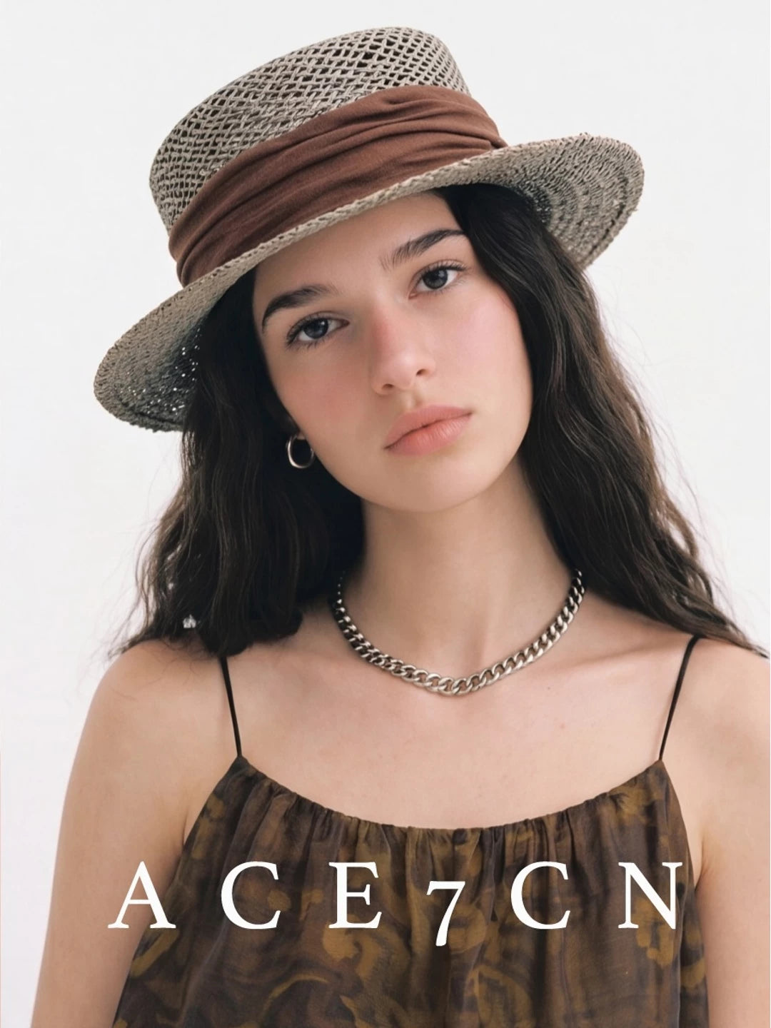Ribbon-Trim Seagrass Flat-Top Boater — ACE7CN