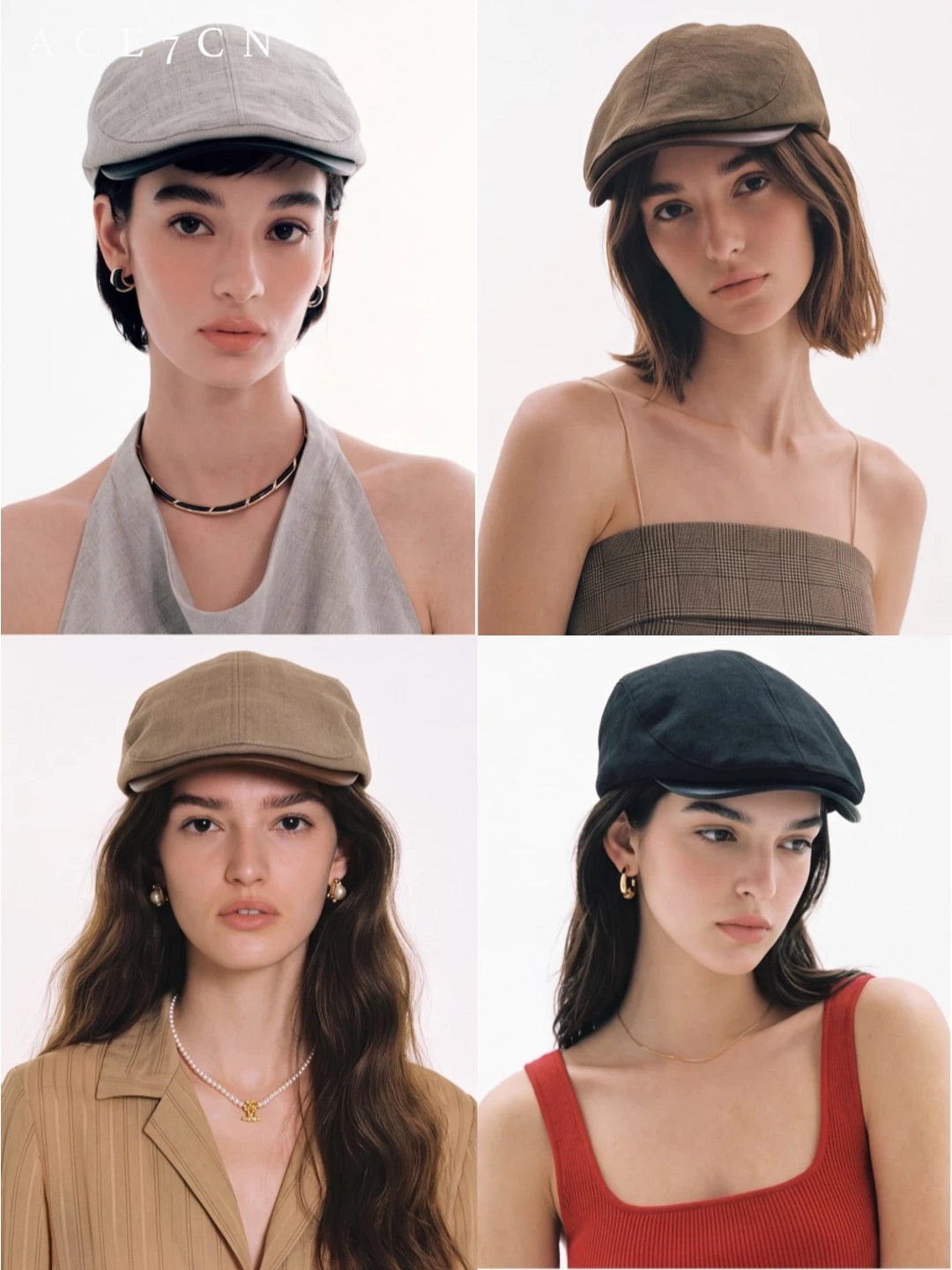 Leather-Peak Fabric Flat Cap — ACE7CN