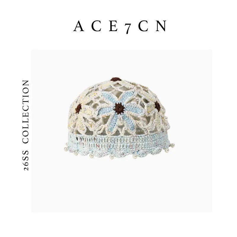 Light-French Vintage Elegant Hand-Crochet Hat Breathable Openwork Headwrap