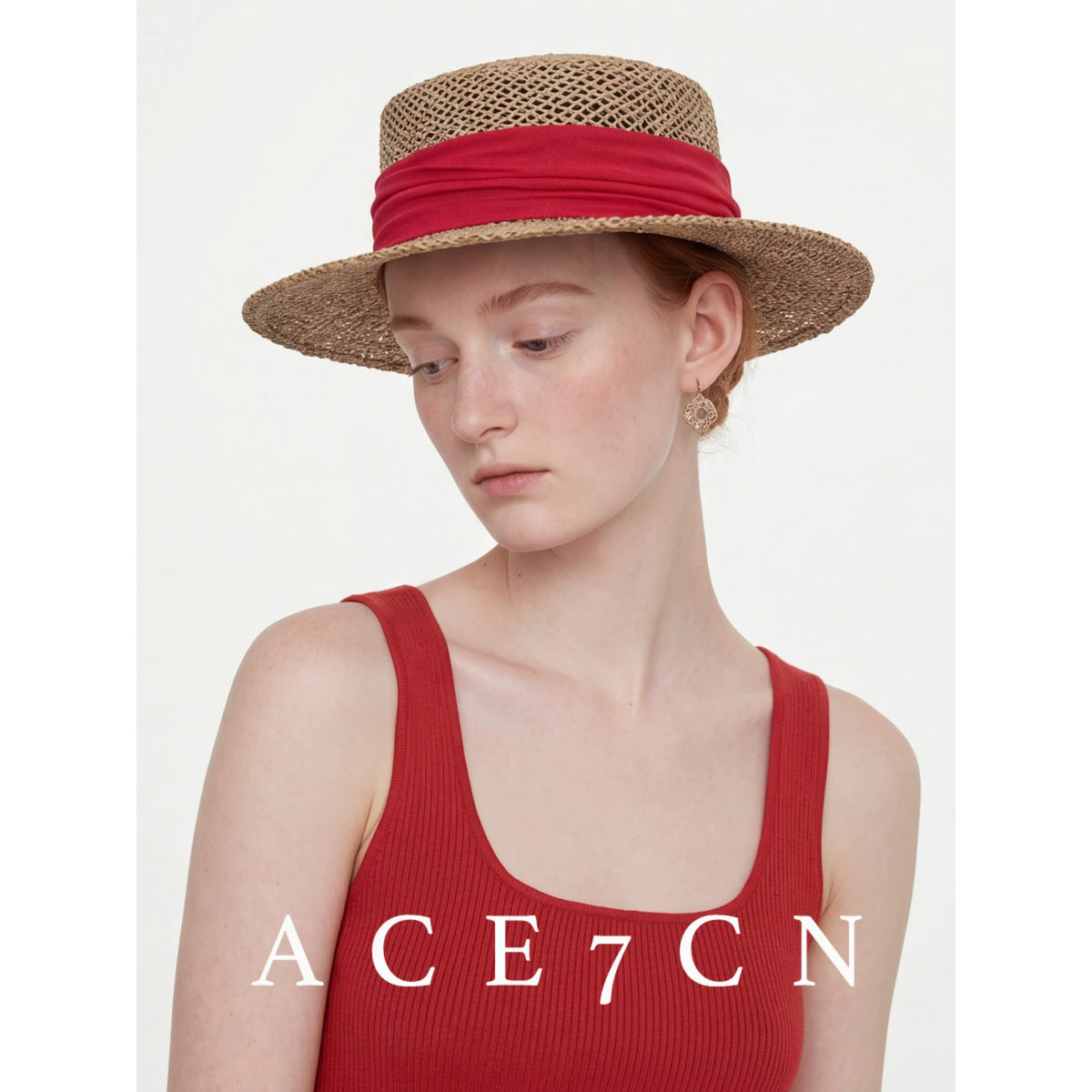 Ribbon-Trim Seagrass Flat-Top Boater — ACE7CN