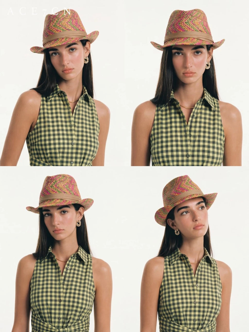 Multicolor-Yarn Straw Western Fedora — ACE7CN