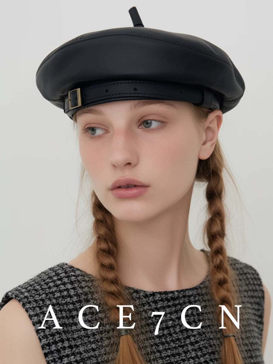 Faux-Leather Painter Beret — ACE7CN