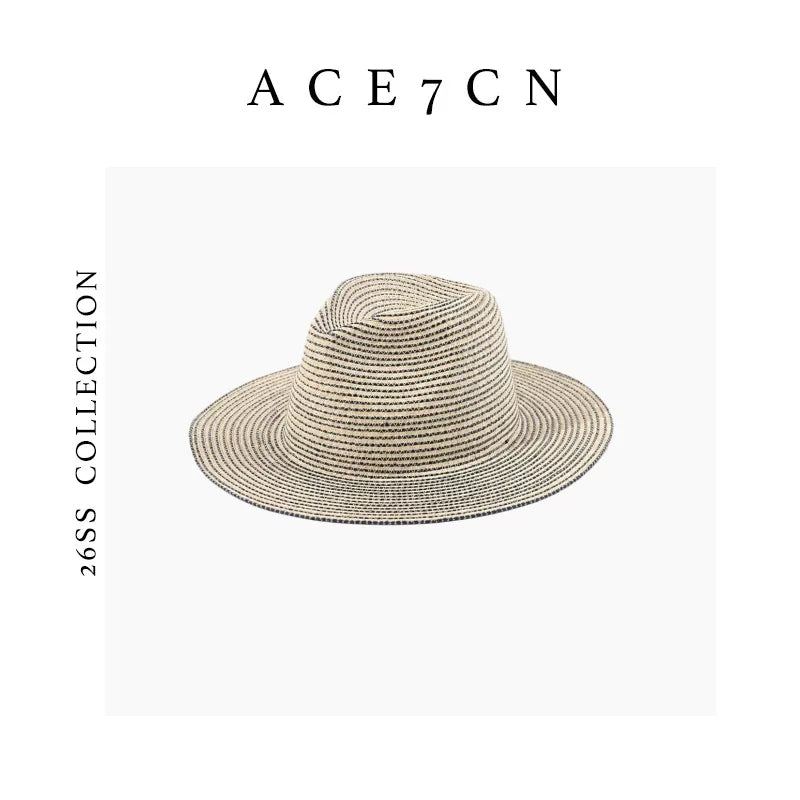 Striped Woven Straw Fedora — ACE7CN